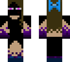 half ender girl in black dress and blue bow