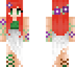 red haired, purple flower elf skin with green eyes