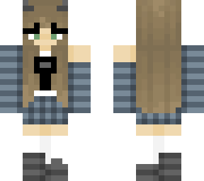 cute gir with blue sweater and brown hair (blue devil horns)