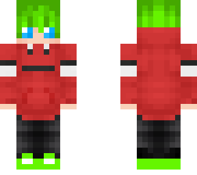 green haired boy with red hoodie and green shoes