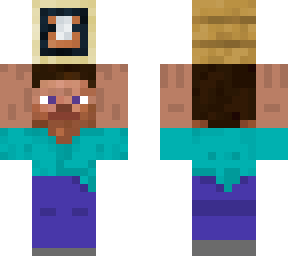 steve holding oak wood plank with frame with a chest