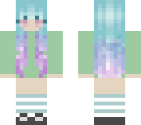 girl in green shirt with seafoam hair fade purp