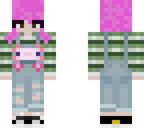 axolotl overalls w/ pink braided hair