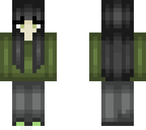 black hair & green shirt