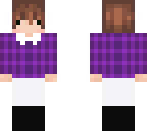 purple flannel shirt, and purple bow