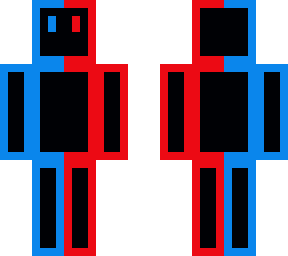 half red half blue outline with black inside
