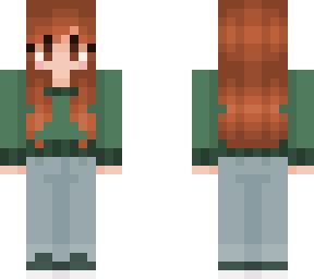 . green sweater red head