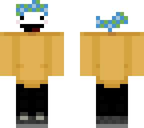 happy guy with yellow shirt, black pants and a blue flower crown :)