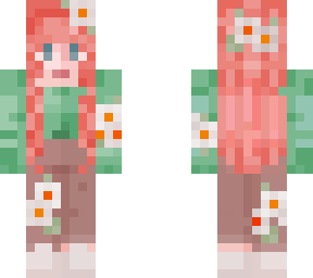 idk it's green and orange with flowers and pink hair???