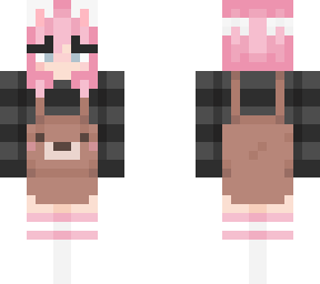 pink hair and bear overalls (with cat ears)