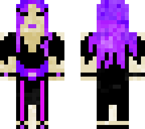 purple hair, black pink pants