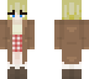 red traveler girl in brown coat
