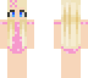 blonde hair pink swimsuit