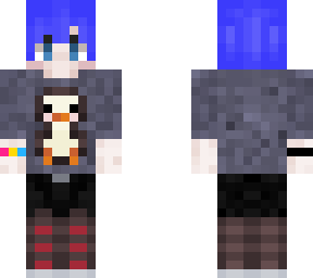blue hair and penguin shirt