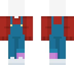red sweater, overalls - base