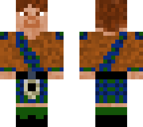 scottish men with kilt (green and blue) and brown jack