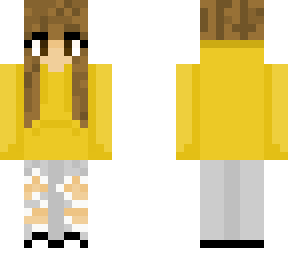 brown haired girl with yellow hoodie