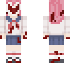 bloody uniform; pink hair, heart face