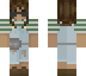 striped shirt w/ overalls and glasses girl