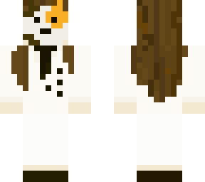 white suit girl with calico cat mask