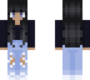 . black hair navy shirt w ripped jeans