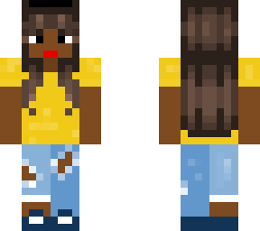 black girl in yellow shirt and ripped jeans