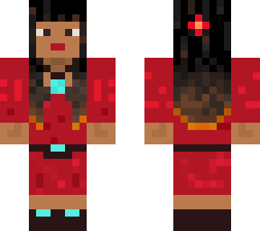 black girl in red dress with diamond necklace