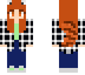 red hair red panda girl, green theme