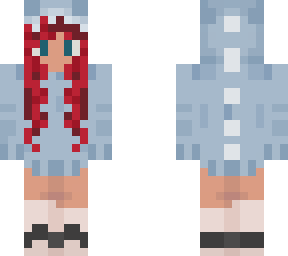 red head in blue dinosaur hoodie