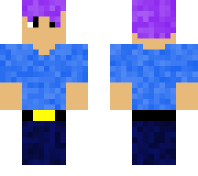 purple hair guy with blue clothes