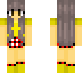 red and black and white pattern skirt and yellow shirt