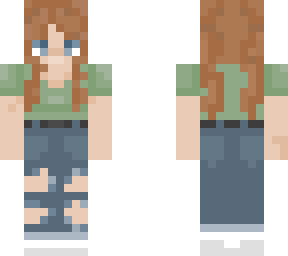 female - ginger ripped jeans with green tee