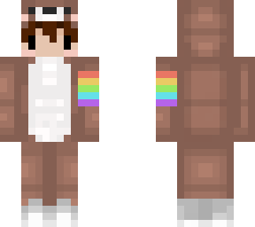 bear onesie, rainbow, brown hair person, non-binary