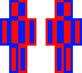 half red, half blue