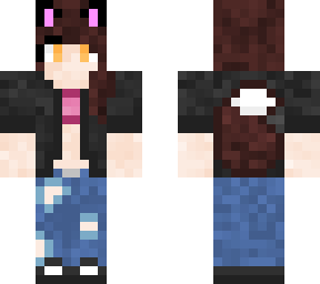 brown hair wolf girl with leather jacket and ripped jeans