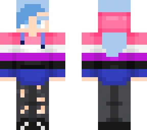 genderfluid hoodie long blue hair (fixed outer layer)