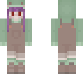 purple hair frog overalls