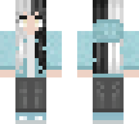 blue hoodie with black and white hair