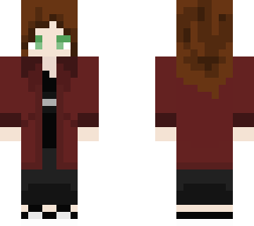 mikeala! wearing red coat, black top and pants