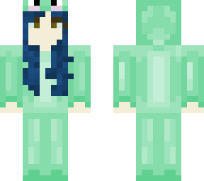 bluie hair girl in frog onesie