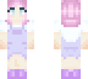 pastel pink haired with overalls