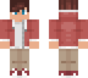 brown hair boy with red unzipped hoodie