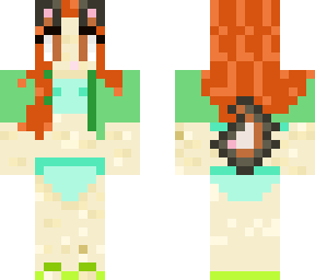 red wolf girl in froggy swimsuit