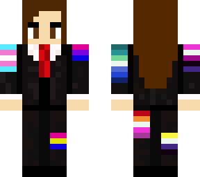 girl in suit with pride stickers