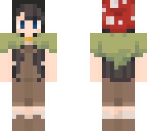 nature gal (elf with overalls and mushroom hat and leaf cardigan))