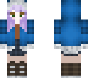 purple hair girl with blue coat