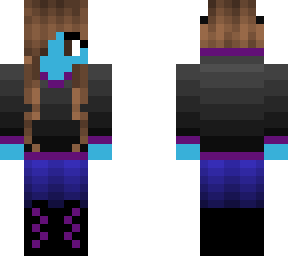 purple wolf girl with blue skin