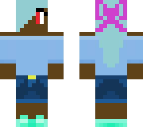 girl blue hair denim shorts headphones and bow