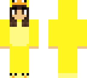brown hair girl in duck onesie