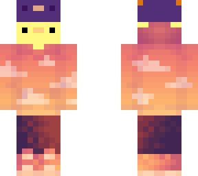 duck with sunset hoodides with a purple axolotl hat